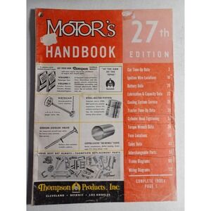 Vintage 1950 Motor's Handbook 27th Edition MoToR Auto Tractor Repair Paperback